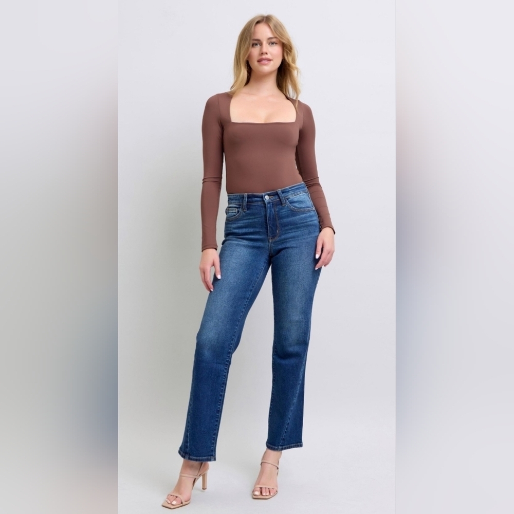 Judy Blue MR Dark Wash Straight Fit Jeans Classic Side Seam Detail Reg Plus NEW